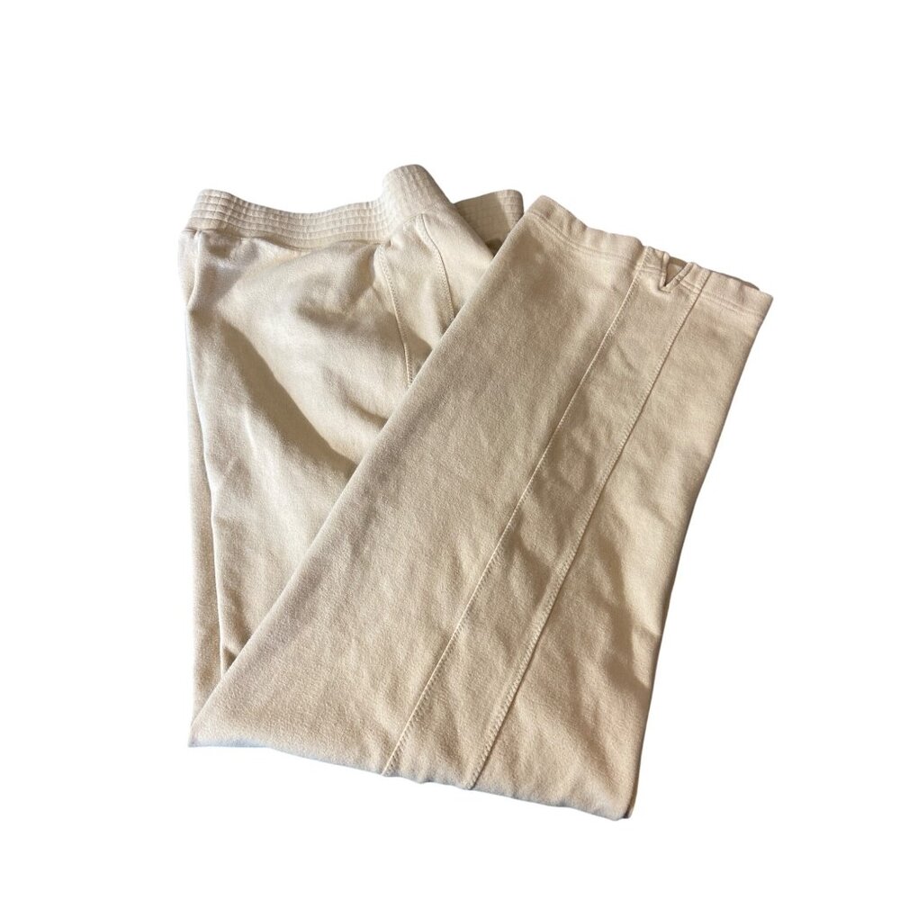 Talbots Womens Lounge Pants Large Beige Wide-Leg Cotton Elastic Waist Lagenlook
